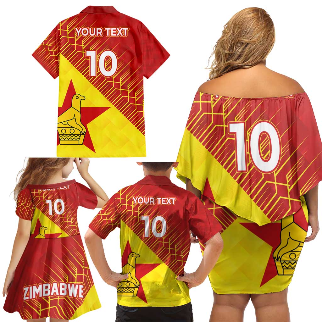Custom Zimbabwe Cricket Family Matching Off Shoulder Short Dress and Hawaiian Shirt Flame Warriors Zimbabwe Spirit - Wonder Print Shop