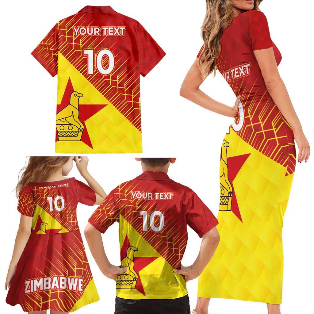 Custom Zimbabwe Cricket Family Matching Short Sleeve Bodycon Dress and Hawaiian Shirt Flame Warriors Zimbabwe Spirit - Wonder Print Shop