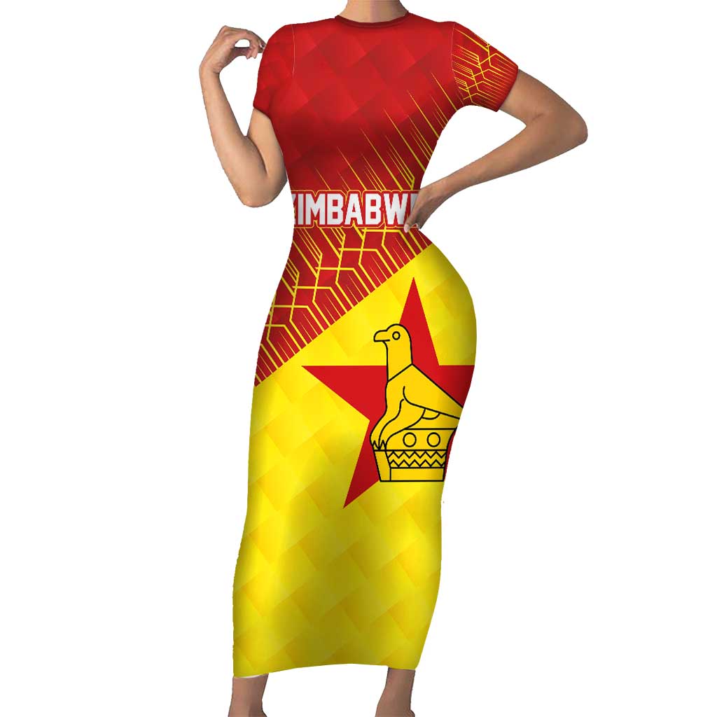 Custom Zimbabwe Cricket Family Matching Short Sleeve Bodycon Dress and Hawaiian Shirt Flame Warriors Zimbabwe Spirit - Wonder Print Shop