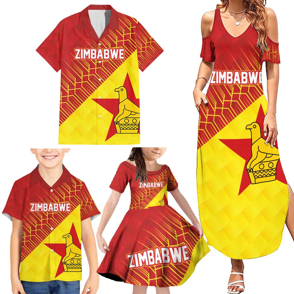 Custom Zimbabwe Cricket Family Matching Summer Maxi Dress and Hawaiian Shirt Flame Warriors Zimbabwe Spirit - Wonder Print Shop