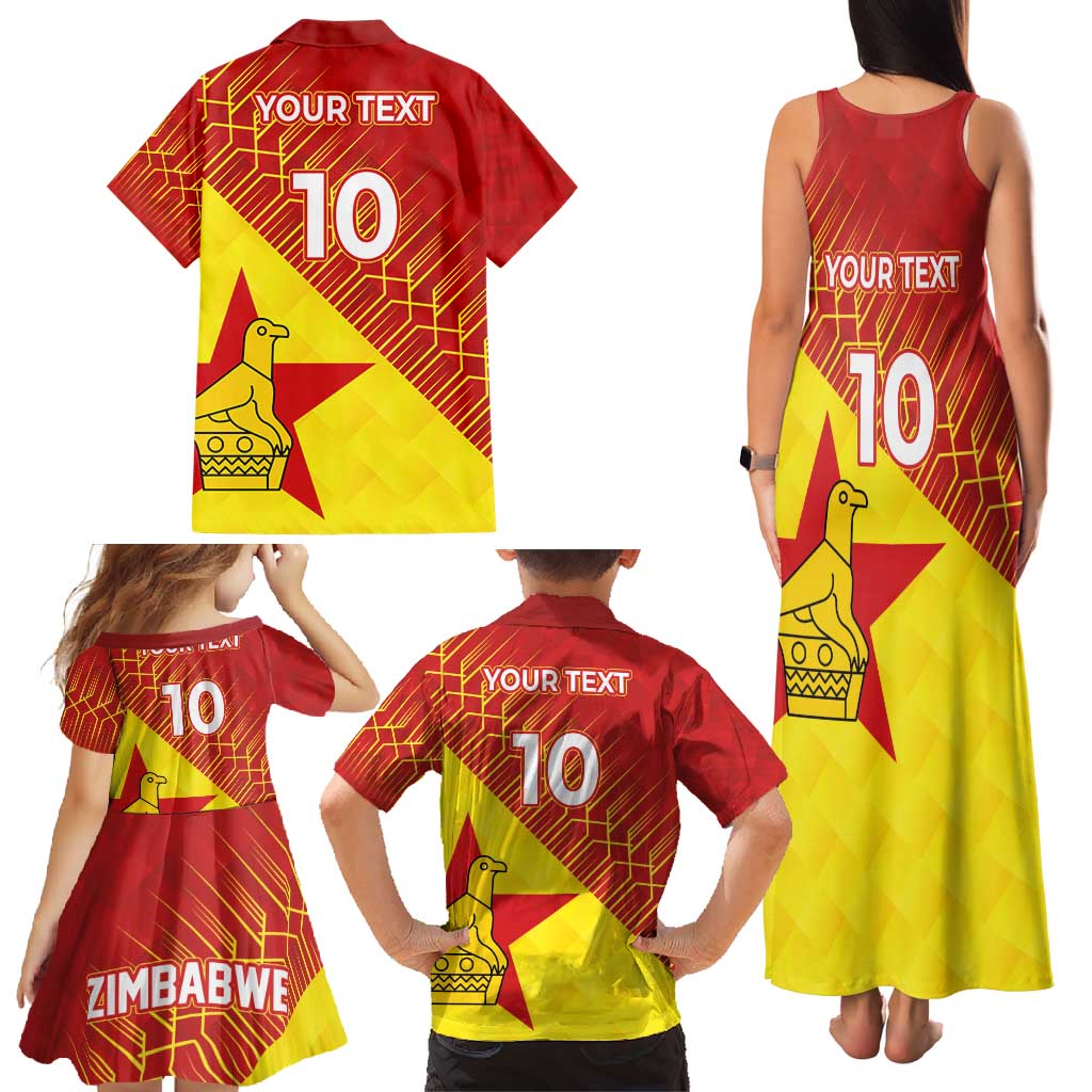 Custom Zimbabwe Cricket Family Matching Tank Maxi Dress and Hawaiian Shirt Flame Warriors Zimbabwe Spirit - Wonder Print Shop