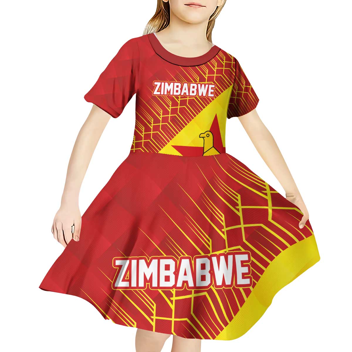 Custom Zimbabwe Cricket Kid Short Sleeve Dress Flame Warriors Zimbabwe Spirit - Wonder Print Shop