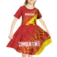 Custom Zimbabwe Cricket Kid Short Sleeve Dress Flame Warriors Zimbabwe Spirit - Wonder Print Shop
