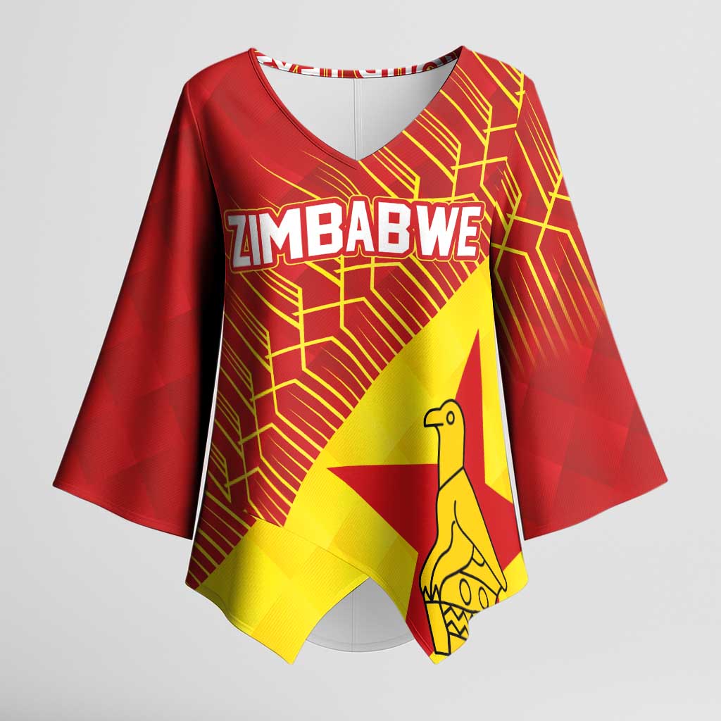 Custom Zimbabwe Cricket Kimono Sleeve Blouse Flame Warriors Zimbabwe Spirit - Wonder Print Shop