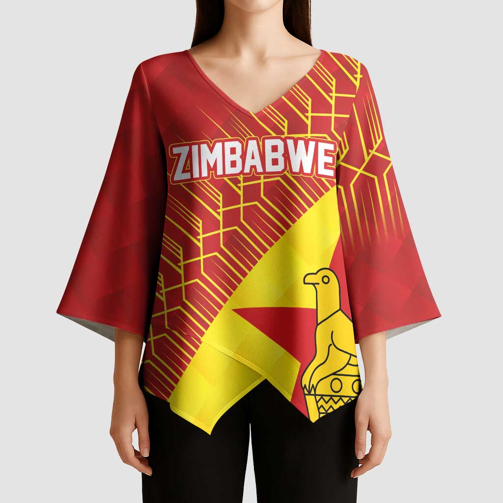Custom Zimbabwe Cricket Kimono Sleeve Blouse Flame Warriors Zimbabwe Spirit - Wonder Print Shop