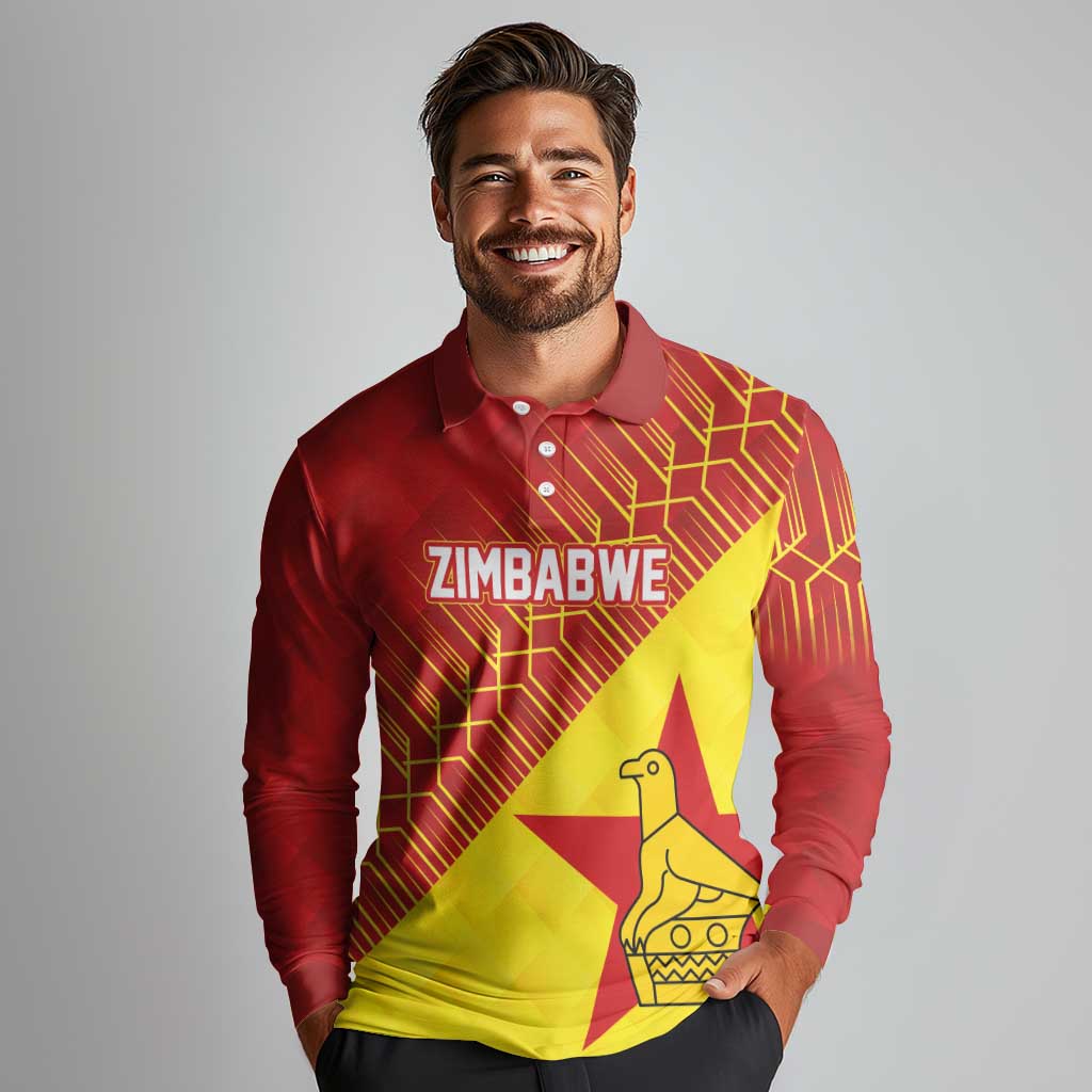 Custom Zimbabwe Cricket Long Sleeve Polo Shirt Flame Warriors Zimbabwe Spirit - Wonder Print Shop
