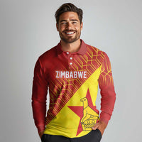 Custom Zimbabwe Cricket Long Sleeve Polo Shirt Flame Warriors Zimbabwe Spirit - Wonder Print Shop