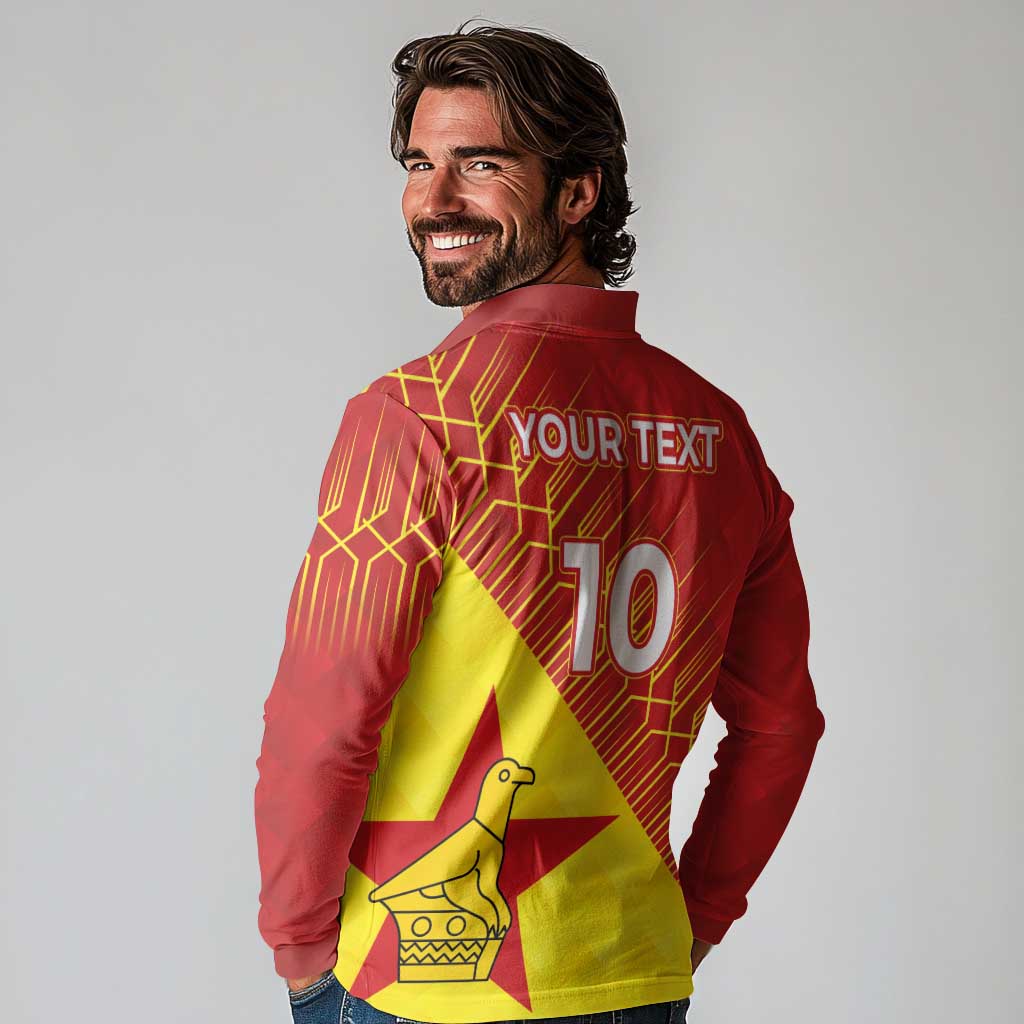 Custom Zimbabwe Cricket Long Sleeve Polo Shirt Flame Warriors Zimbabwe Spirit - Wonder Print Shop
