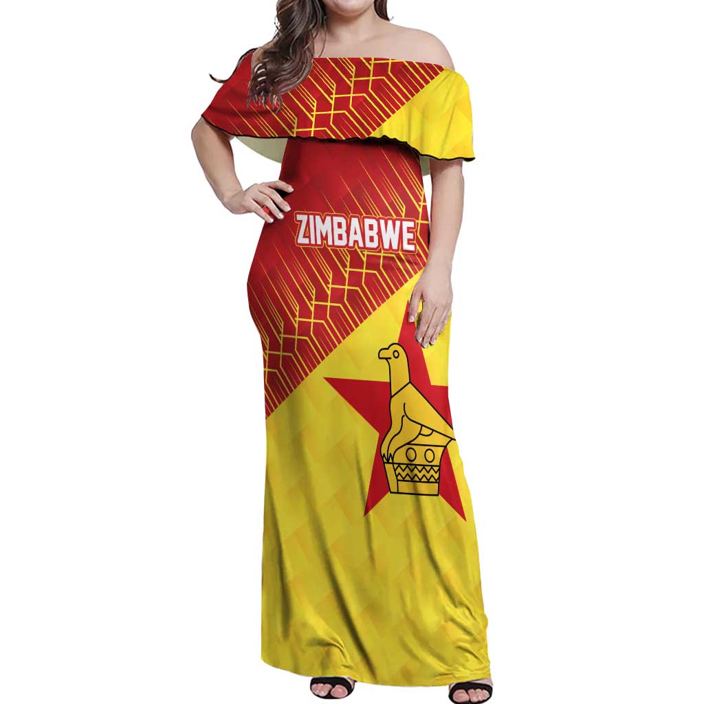 Custom Zimbabwe Cricket Off Shoulder Maxi Dress Flame Warriors Zimbabwe Spirit - Wonder Print Shop