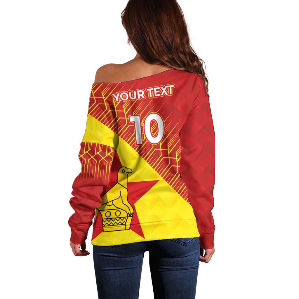 Custom Zimbabwe Cricket Off Shoulder Sweater Flame Warriors Zimbabwe Spirit - Wonder Print Shop