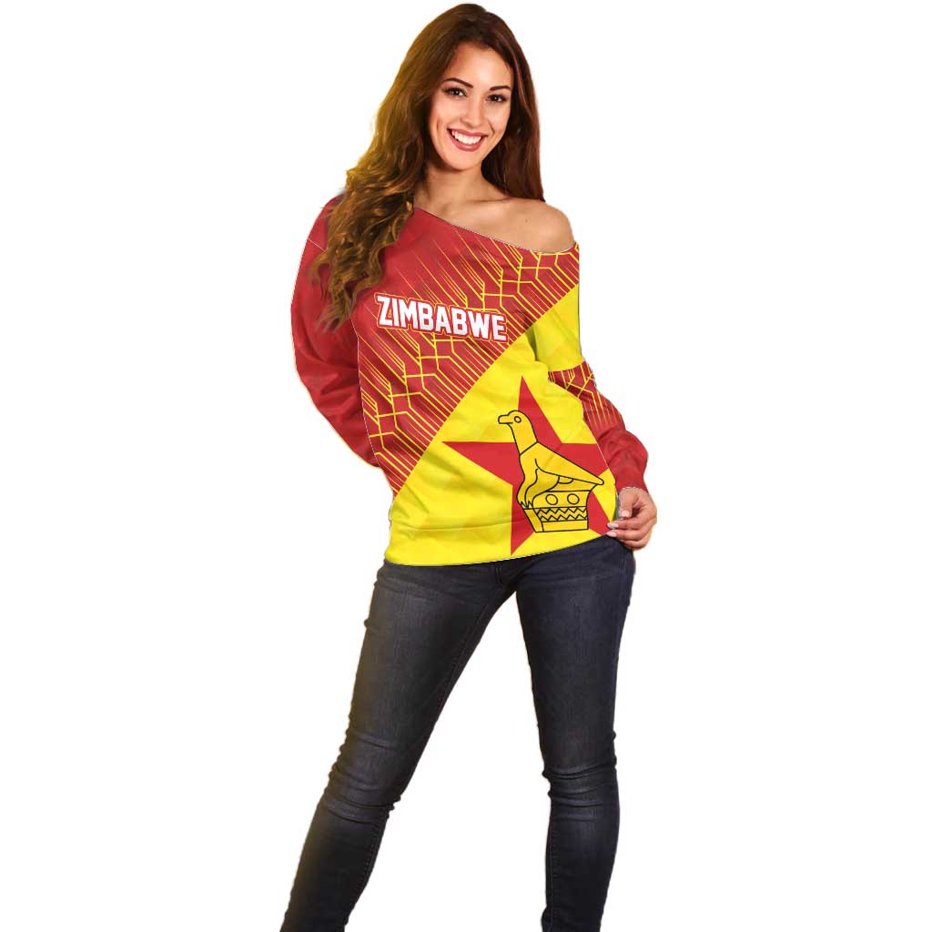 Custom Zimbabwe Cricket Off Shoulder Sweater Flame Warriors Zimbabwe Spirit - Wonder Print Shop