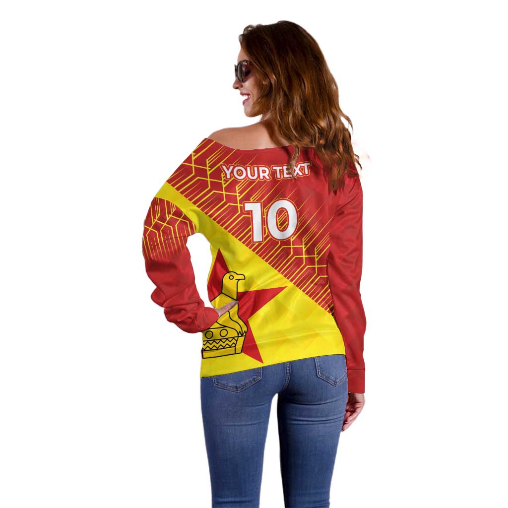 Custom Zimbabwe Cricket Off Shoulder Sweater Flame Warriors Zimbabwe Spirit - Wonder Print Shop