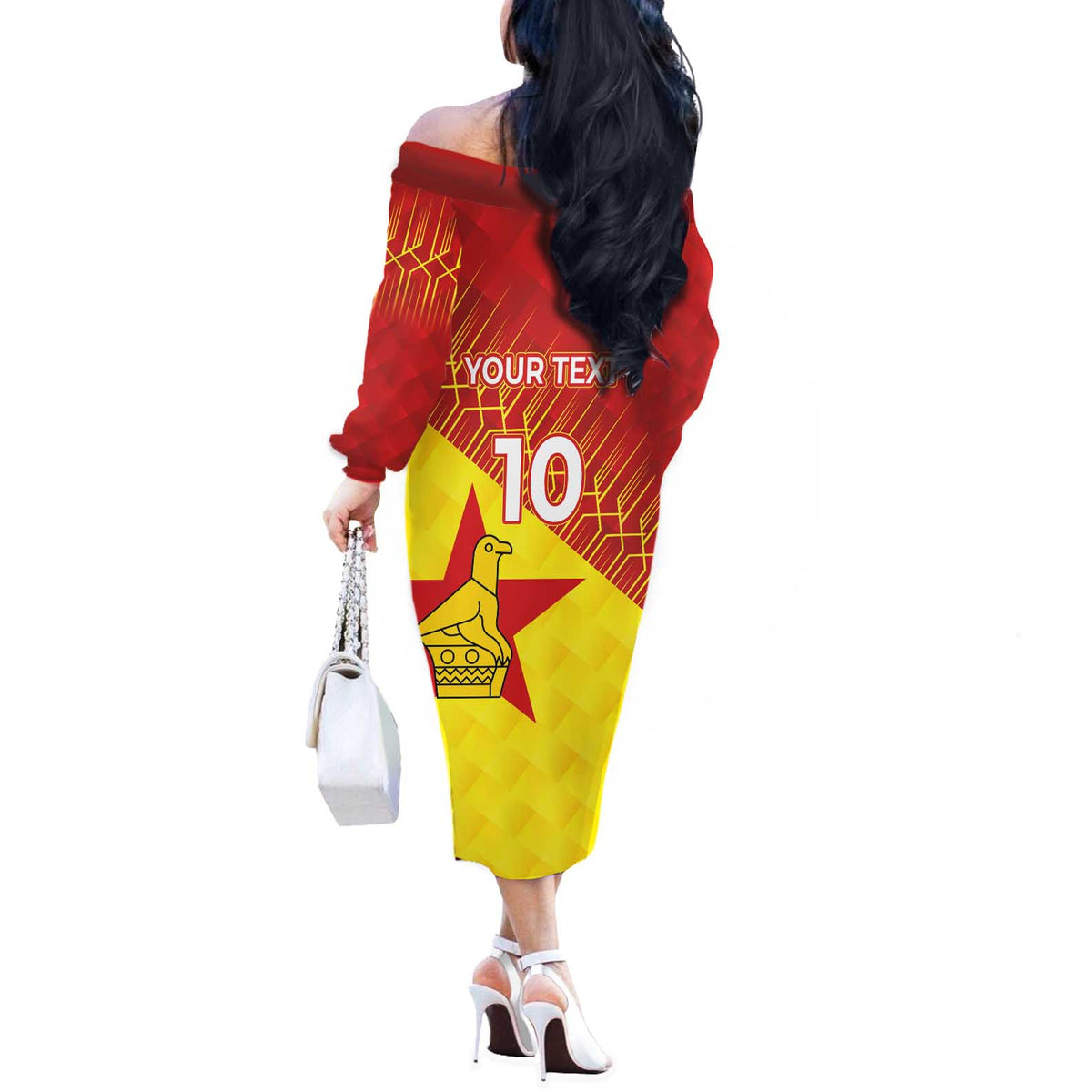 Custom Zimbabwe Cricket Off The Shoulder Long Sleeve Dress Flame Warriors Zimbabwe Spirit - Wonder Print Shop