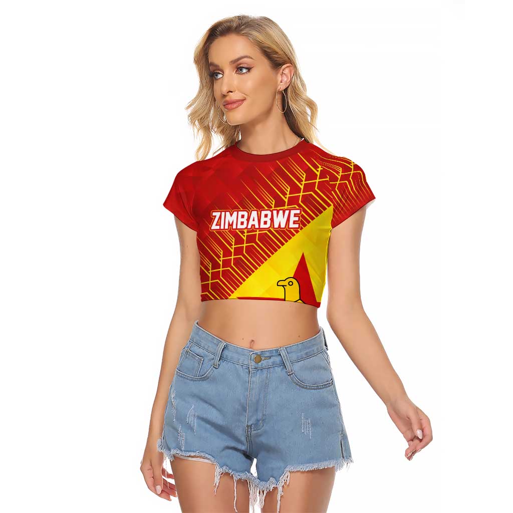 Custom Zimbabwe Cricket Raglan Cropped T Shirt Flame Warriors Zimbabwe Spirit - Wonder Print Shop