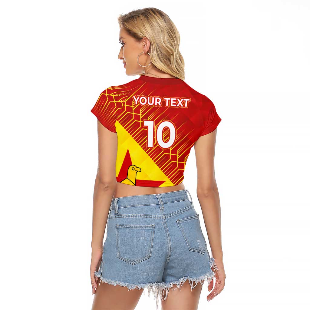 Custom Zimbabwe Cricket Raglan Cropped T Shirt Flame Warriors Zimbabwe Spirit - Wonder Print Shop
