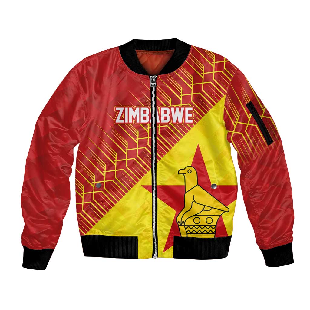 Custom Zimbabwe Cricket Sleeve Zip Bomber Jacket Flame Warriors Zimbabwe Spirit - Wonder Print Shop