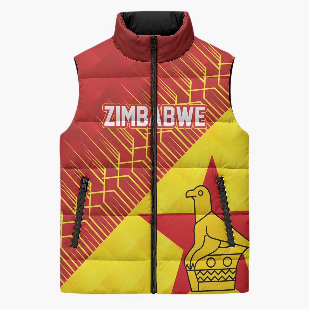 Custom Zimbabwe Cricket Sleeveless Puffer Jacket Flame Warriors Zimbabwe Spirit - Wonder Print Shop