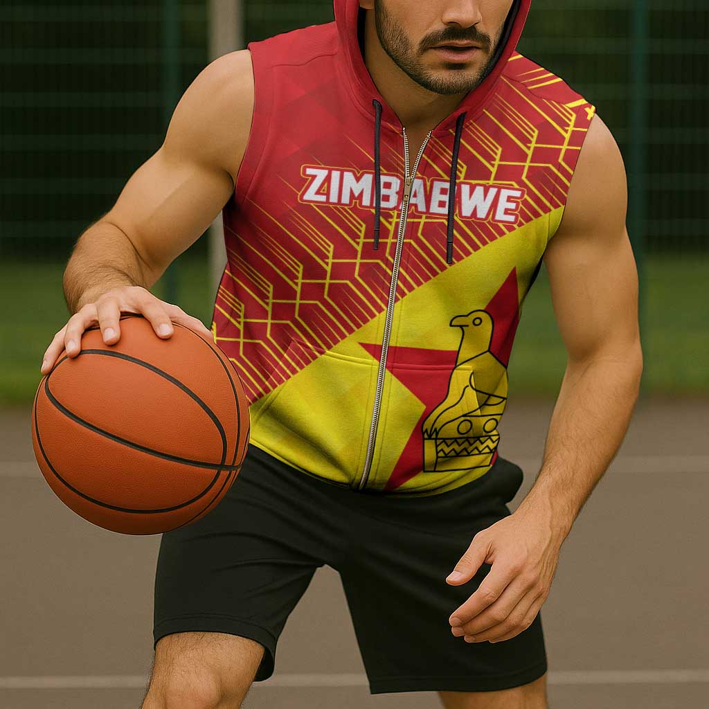 Custom Zimbabwe Cricket Sleeveless Zip Hoodie Flame Warriors Zimbabwe Spirit - Wonder Print Shop