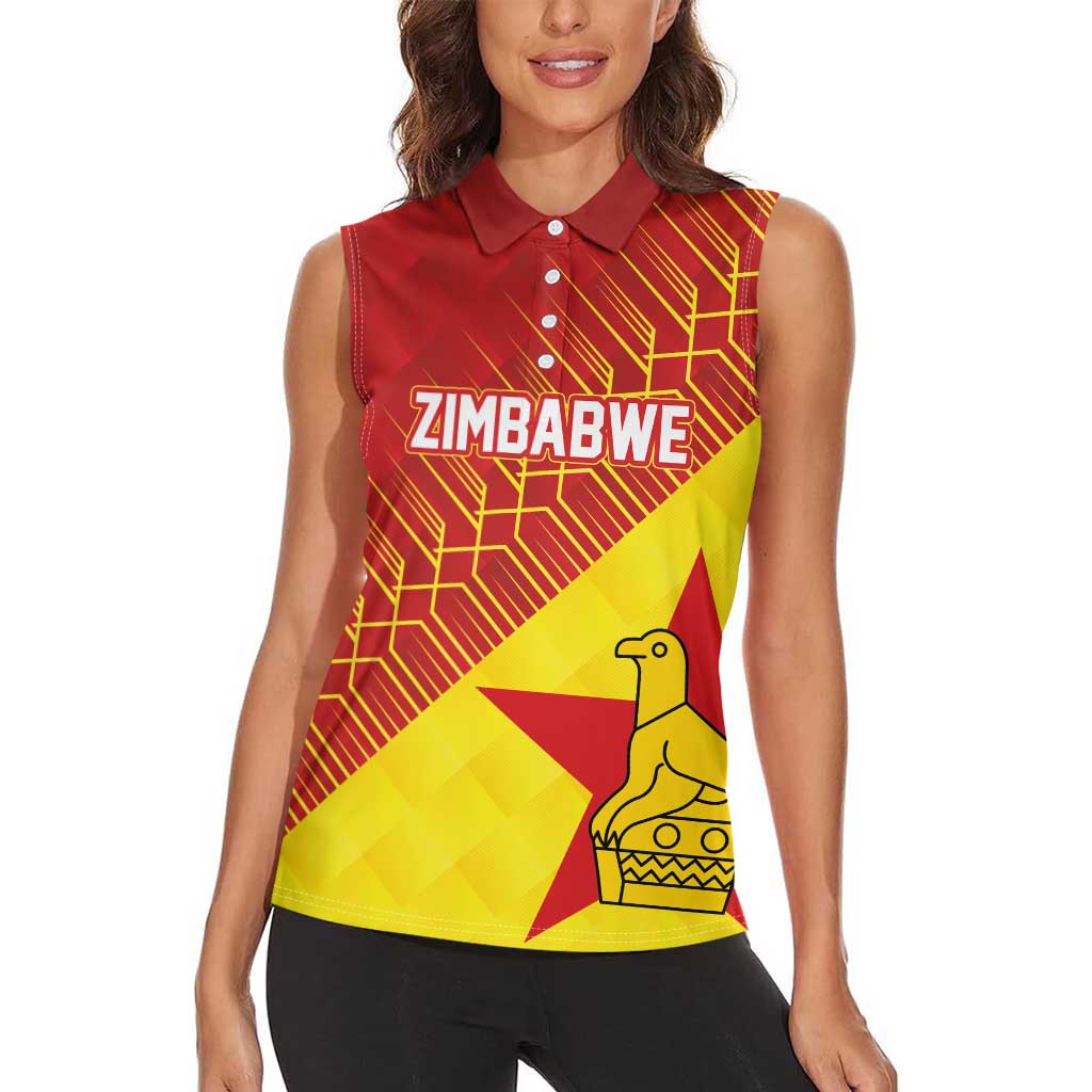 Custom Zimbabwe Cricket Women Sleeveless Polo Shirt Flame Warriors Zimbabwe Spirit - Wonder Print Shop