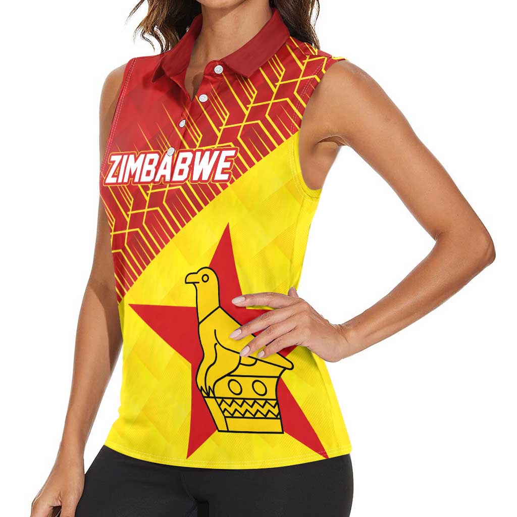 Custom Zimbabwe Cricket Women Sleeveless Polo Shirt Flame Warriors Zimbabwe Spirit - Wonder Print Shop