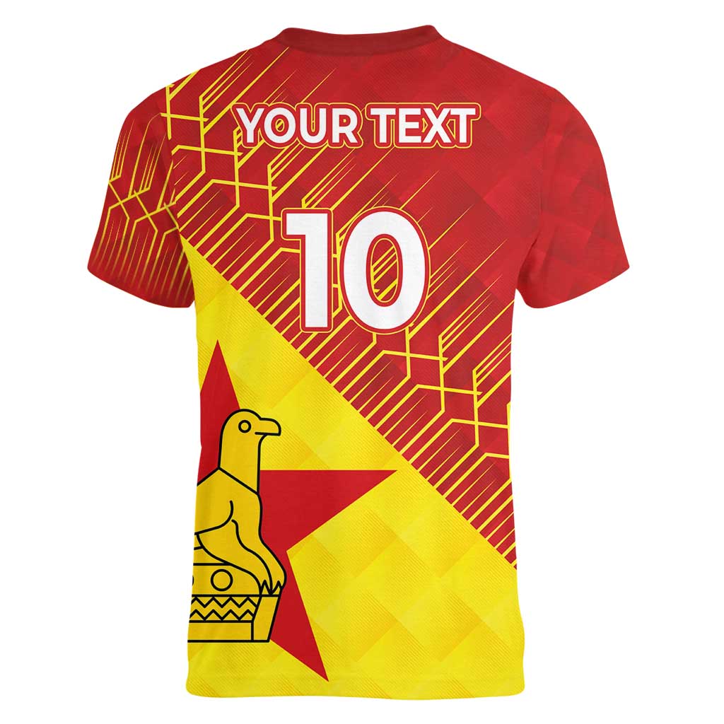 Custom Zimbabwe Cricket Women V-Neck T-Shirt Flame Warriors Zimbabwe Spirit - Wonder Print Shop