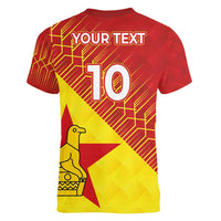 Custom Zimbabwe Cricket Women V-Neck T-Shirt Flame Warriors Zimbabwe Spirit - Wonder Print Shop