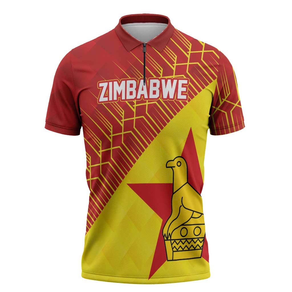 Custom Zimbabwe Cricket Zipper Polo Shirt Flame Warriors Zimbabwe Spirit - Wonder Print Shop