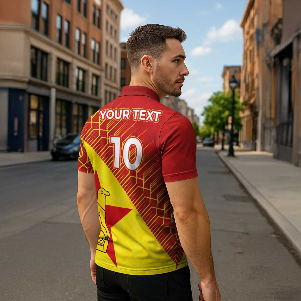 Custom Zimbabwe Cricket Zipper Polo Shirt Flame Warriors Zimbabwe Spirit - Wonder Print Shop