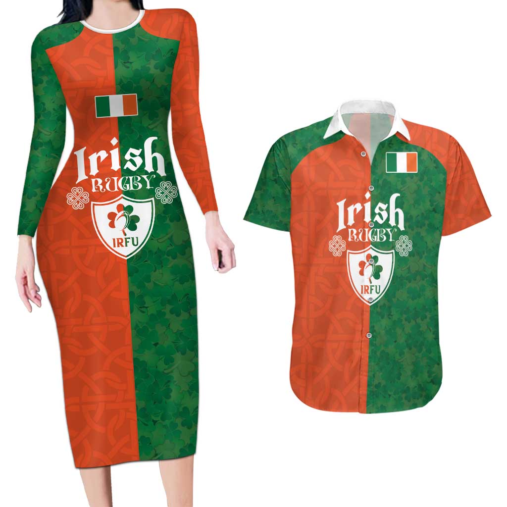 Custom Irish Rugby Couples Matching Long Sleeve Bodycon Dress and Hawaiian Shirt Shamrock with Celtics Vibes The Half Style - Wonder Print Shop