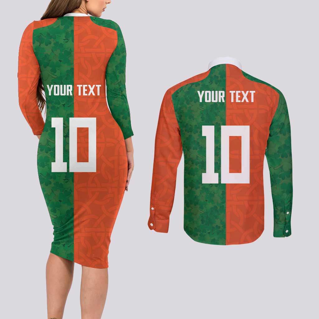 Custom Irish Rugby Couples Matching Long Sleeve Bodycon Dress and Long Sleeve Button Shirt Shamrock with Celtics Vibes The Half Style - Wonder Print Shop