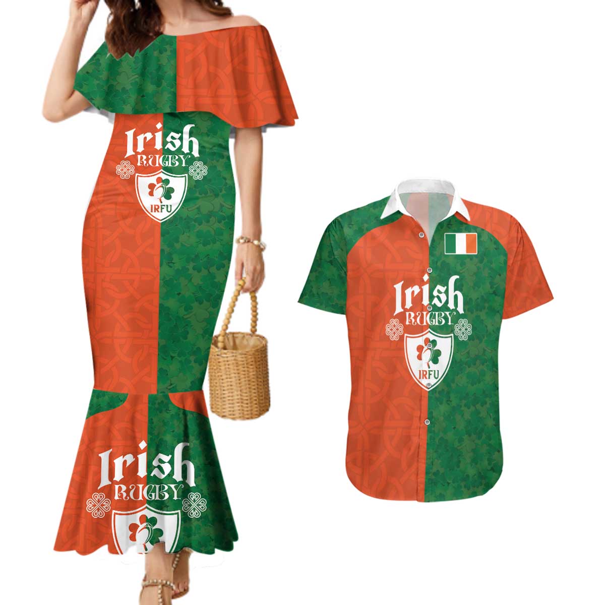 Custom Irish Rugby Couples Matching Mermaid Dress and Hawaiian Shirt Shamrock with Celtics Vibes The Half Style - Wonder Print Shop