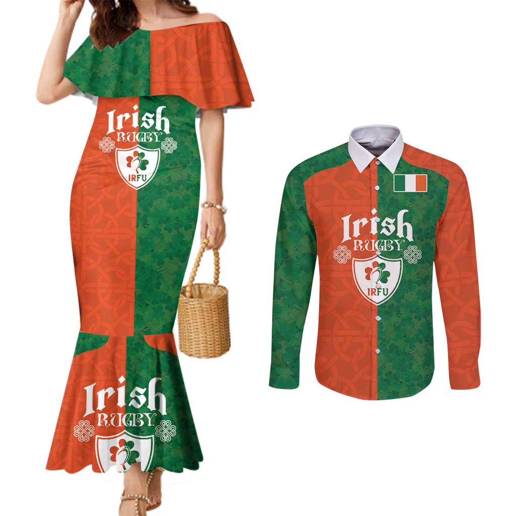 Custom Irish Rugby Couples Matching Mermaid Dress and Long Sleeve Button Shirt Shamrock with Celtics Vibes The Half Style - Wonder Print Shop