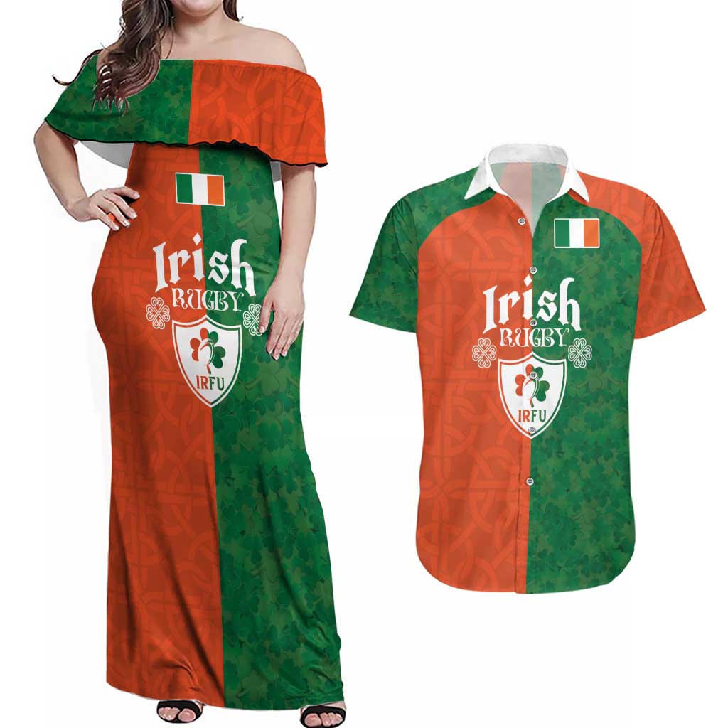 Custom Irish Rugby Couples Matching Off Shoulder Maxi Dress and Hawaiian Shirt Shamrock with Celtics Vibes The Half Style - Wonder Print Shop