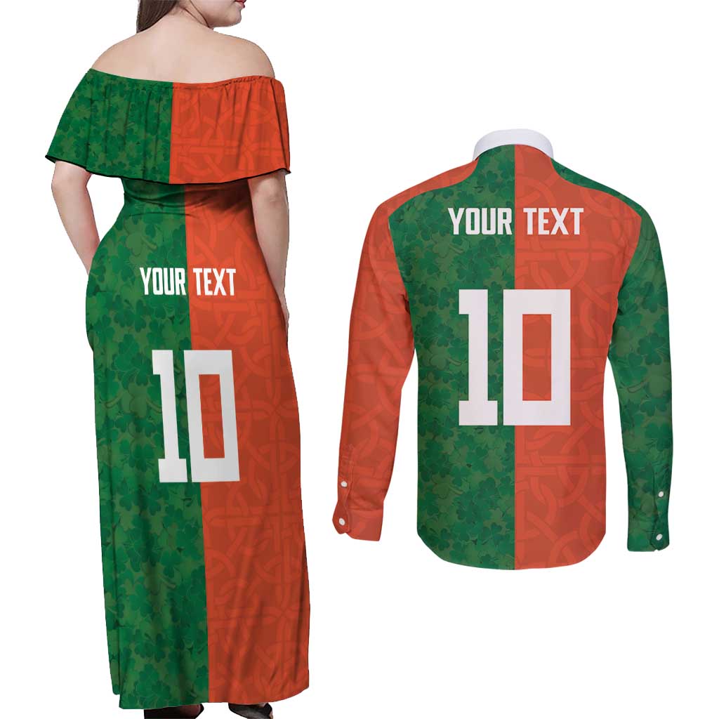 Custom Irish Rugby Couples Matching Off Shoulder Maxi Dress and Long Sleeve Button Shirt Shamrock with Celtics Vibes The Half Style - Wonder Print Shop
