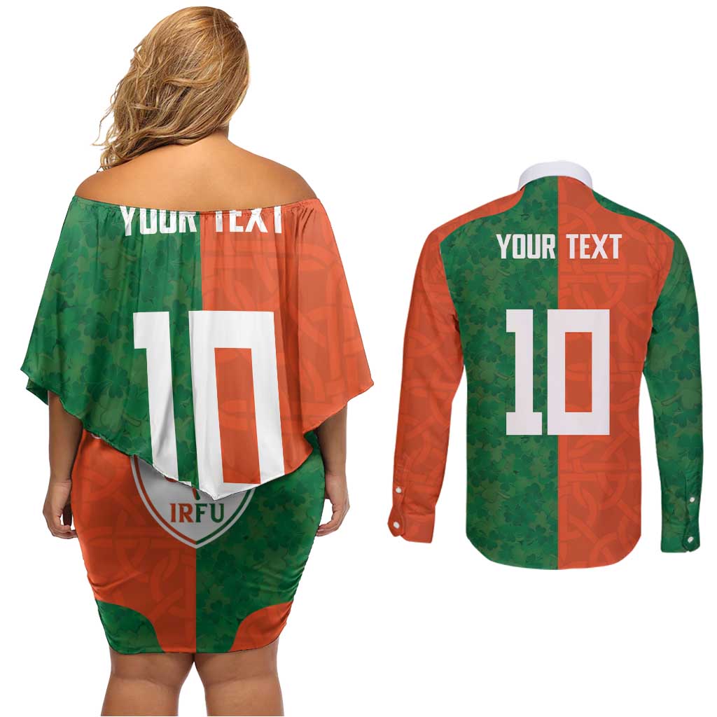 Custom Irish Rugby Couples Matching Off Shoulder Short Dress and Long Sleeve Button Shirt Shamrock with Celtics Vibes The Half Style - Wonder Print Shop