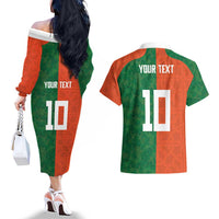 Custom Irish Rugby Couples Matching Off The Shoulder Long Sleeve Dress and Hawaiian Shirt Shamrock with Celtics Vibes The Half Style - Wonder Print Shop