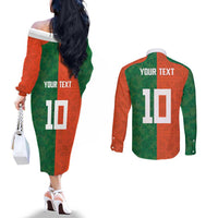 Custom Irish Rugby Couples Matching Off The Shoulder Long Sleeve Dress and Long Sleeve Button Shirt Shamrock with Celtics Vibes The Half Style - Wonder Print Shop