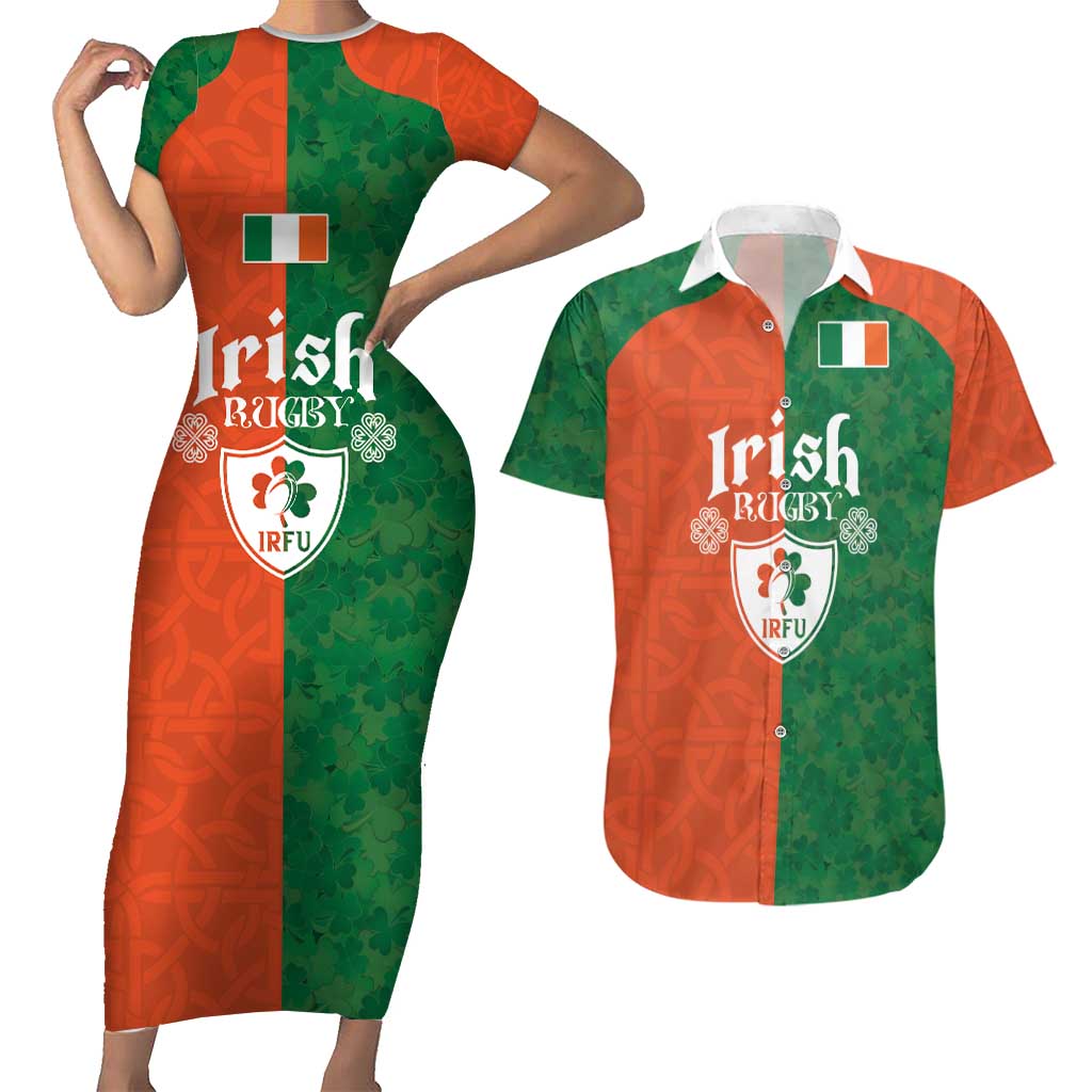 Custom Irish Rugby Couples Matching Short Sleeve Bodycon Dress and Hawaiian Shirt Shamrock with Celtics Vibes The Half Style - Wonder Print Shop