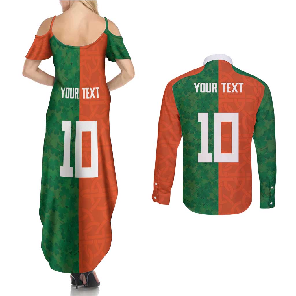 Custom Irish Rugby Couples Matching Summer Maxi Dress and Long Sleeve Button Shirt Shamrock with Celtics Vibes The Half Style - Wonder Print Shop