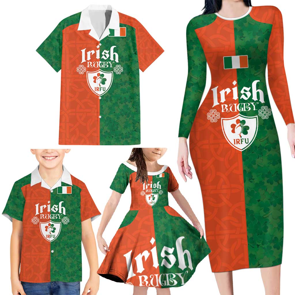 Custom Irish Rugby Family Matching Long Sleeve Bodycon Dress and Hawaiian Shirt Shamrock with Celtics Vibes The Half Style - Wonder Print Shop