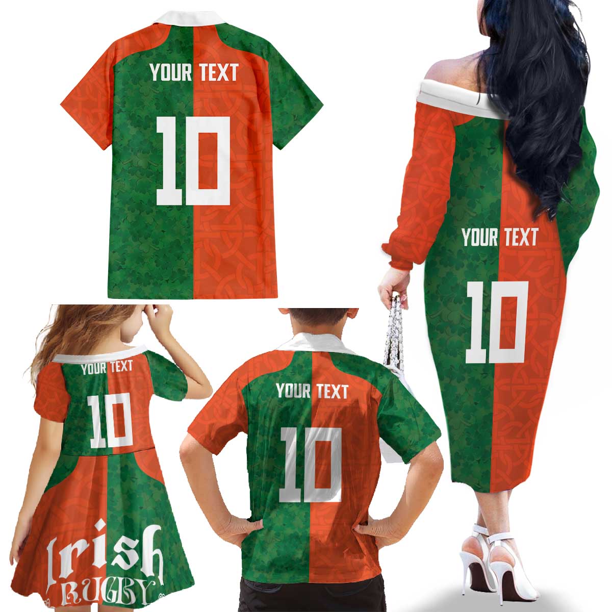 Custom Irish Rugby Family Matching Off The Shoulder Long Sleeve Dress and Hawaiian Shirt Shamrock with Celtics Vibes The Half Style - Wonder Print Shop
