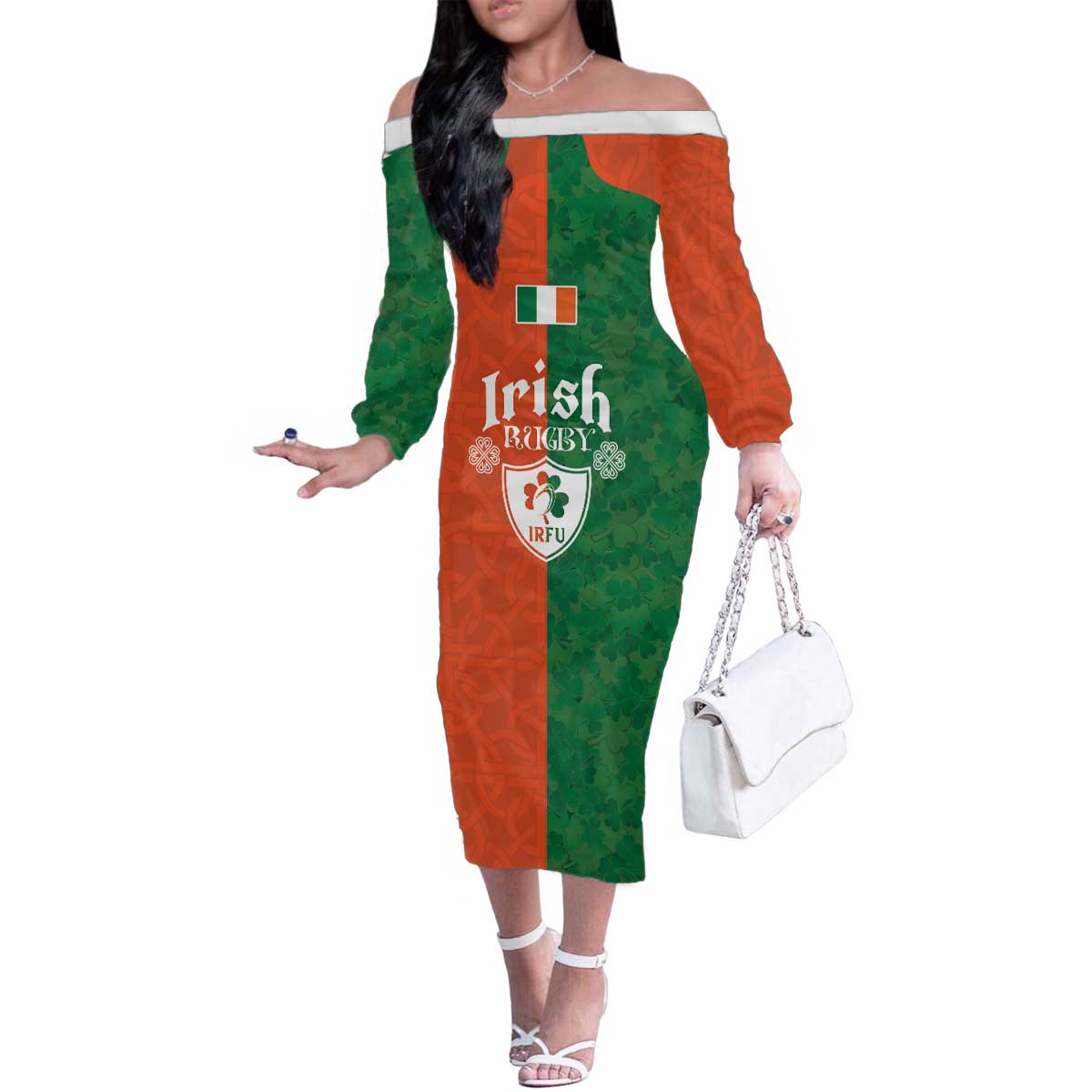 Custom Irish Rugby Family Matching Off The Shoulder Long Sleeve Dress and Hawaiian Shirt Shamrock with Celtics Vibes The Half Style - Wonder Print Shop