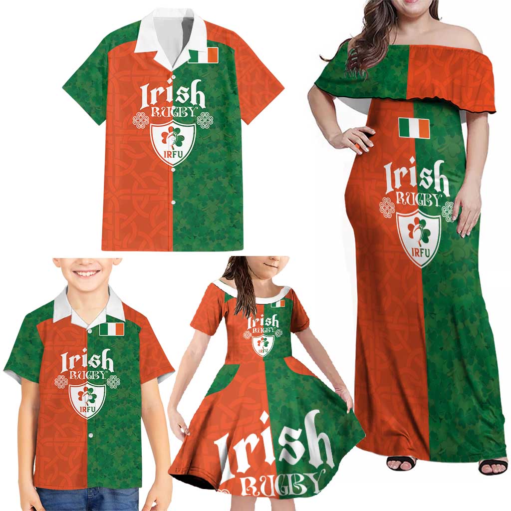 Custom Irish Rugby Family Matching Off Shoulder Maxi Dress and Hawaiian Shirt Shamrock with Celtics Vibes The Half Style - Wonder Print Shop