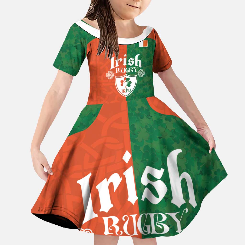 Custom Irish Rugby Family Matching Short Sleeve Bodycon Dress and Hawaiian Shirt Shamrock with Celtics Vibes The Half Style - Wonder Print Shop