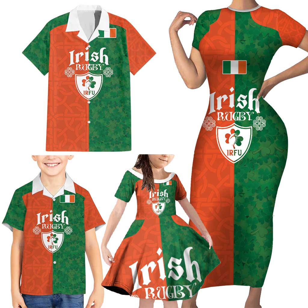 Custom Irish Rugby Family Matching Short Sleeve Bodycon Dress and Hawaiian Shirt Shamrock with Celtics Vibes The Half Style - Wonder Print Shop