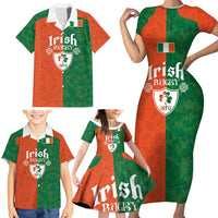 Custom Irish Rugby Family Matching Short Sleeve Bodycon Dress and Hawaiian Shirt Shamrock with Celtics Vibes The Half Style - Wonder Print Shop