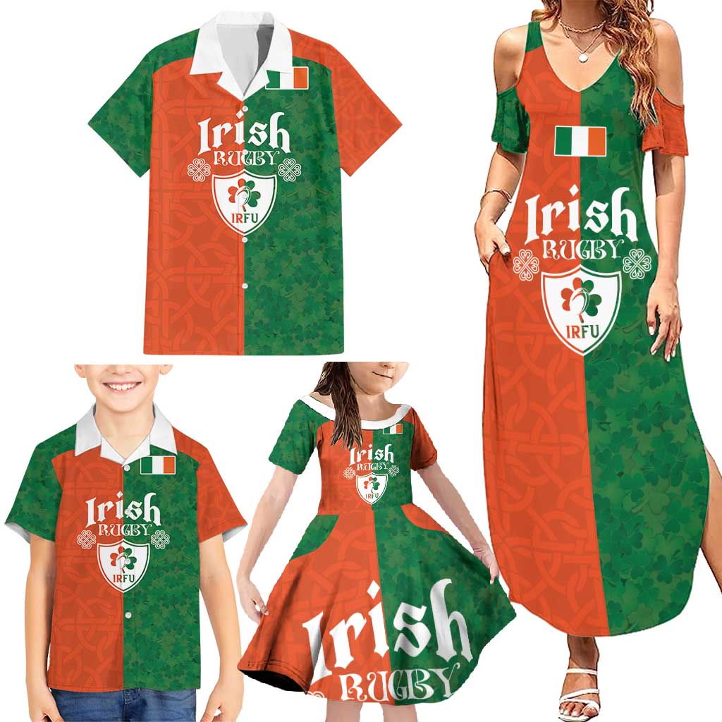 Custom Irish Rugby Family Matching Summer Maxi Dress and Hawaiian Shirt Shamrock with Celtics Vibes The Half Style - Wonder Print Shop