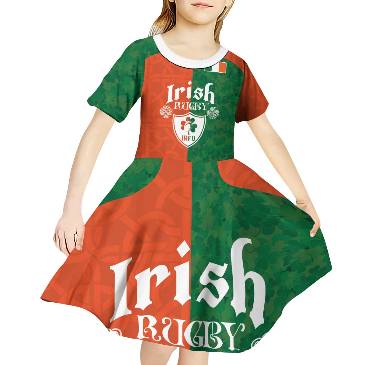 Custom Irish Rugby Kid Short Sleeve Dress Shamrock with Celtics Vibes The Half Style - Wonder Print Shop