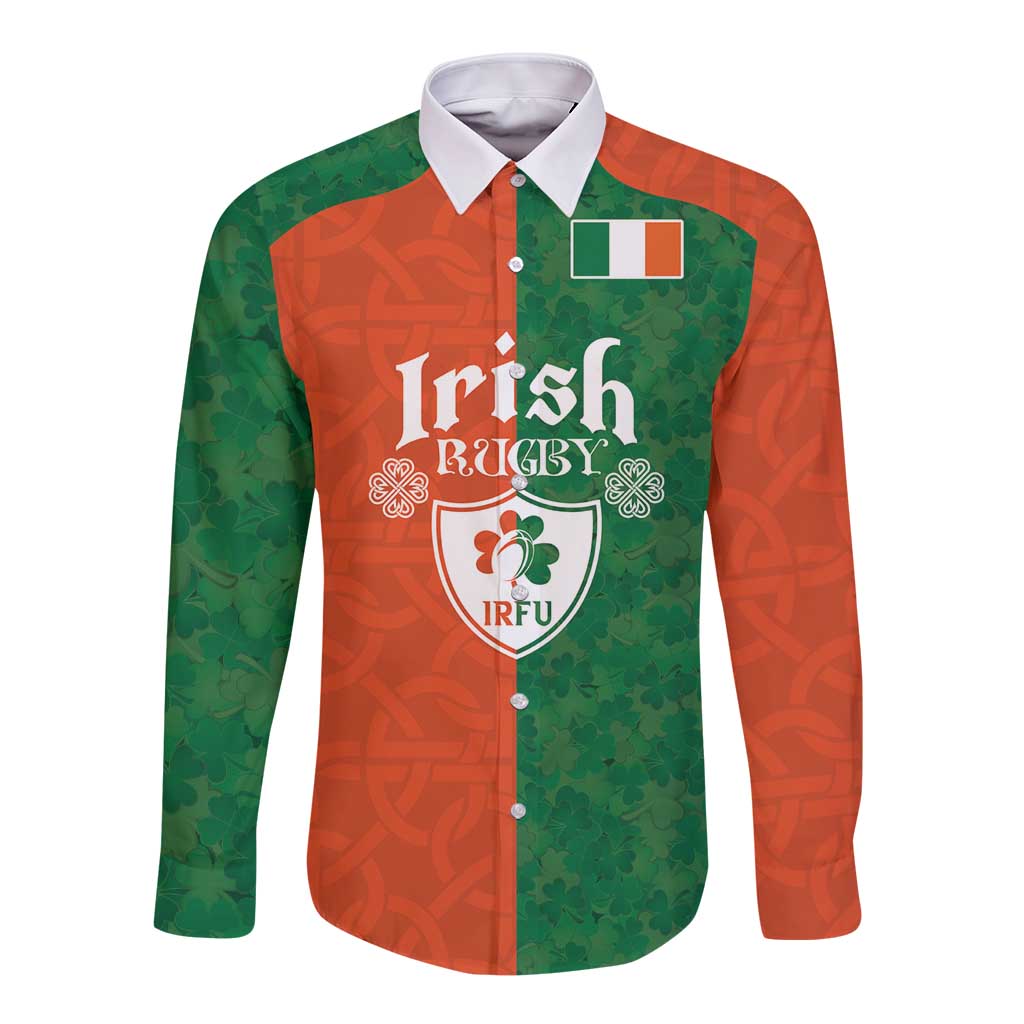 Custom Irish Rugby Long Sleeve Button Shirt Shamrock with Celtics Vibes The Half Style - Wonder Print Shop