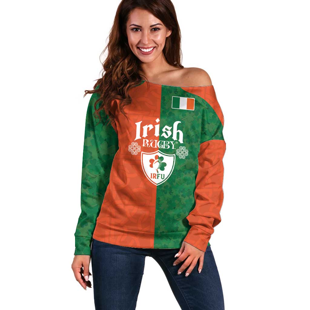Custom Irish Rugby Off Shoulder Sweater Shamrock with Celtics Vibes The Half Style - Wonder Print Shop